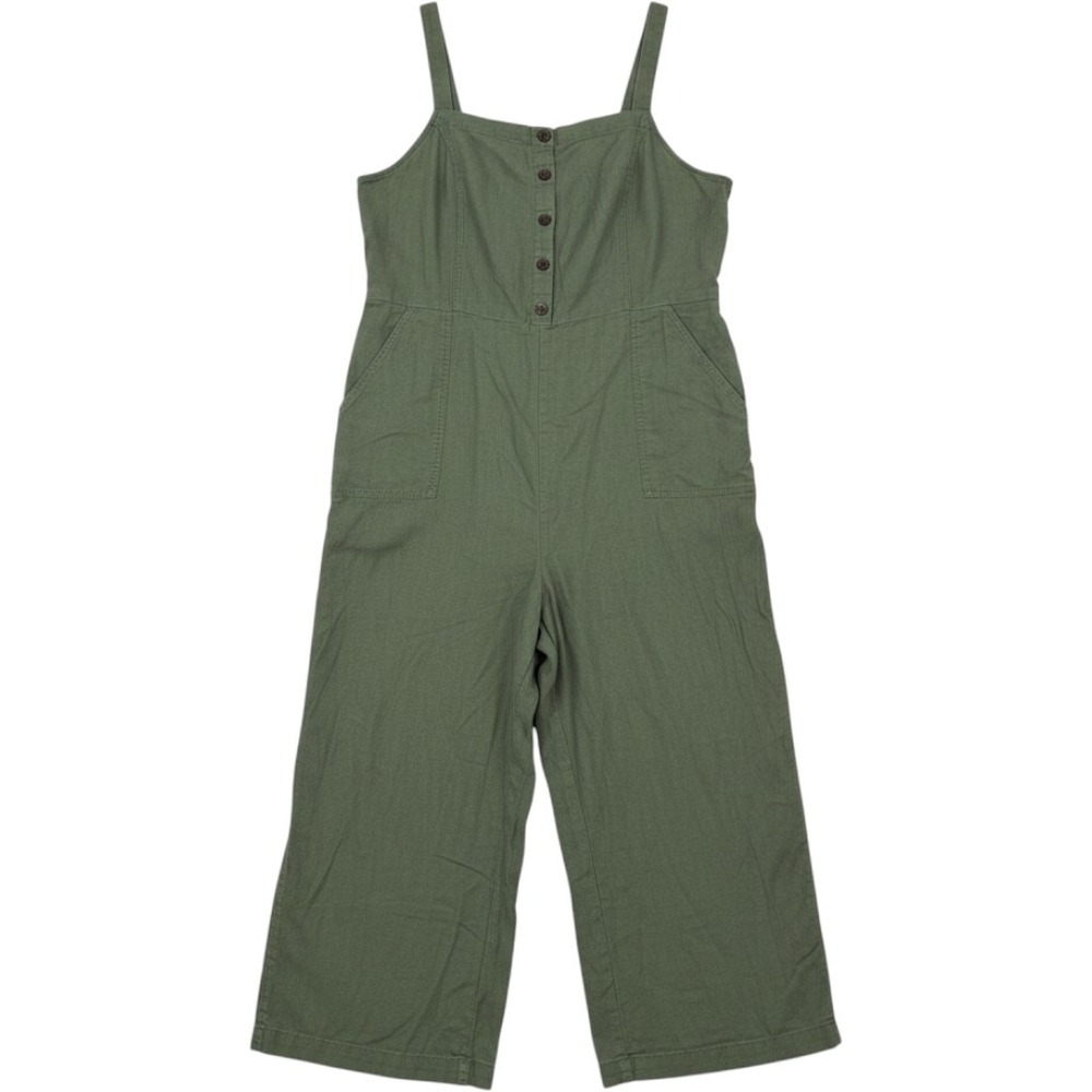 Old Navy Jumpsuit Womens XXL Olive Green Linen Blend Wide Leg Smocked